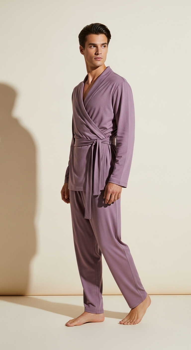 JOVAIL Men’s Wrap Nightwear Set – Dusty Plum | Modal Cotton | Premium Comfortwear