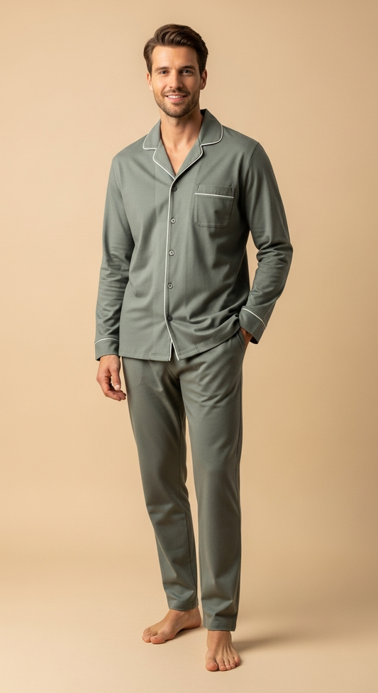 JOVAIL Men’s Nightwear Set – Sage Green | Relaxed Luxury Co-Ord in Premium Cotton