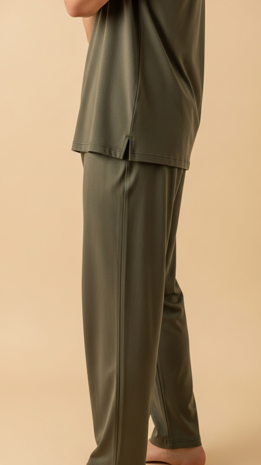 JOVAIL Men’s Nightwear Set – Dusty Olive | Premium Cotton Comfort | Classic Fit