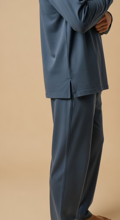 JOVAIL Men’s Nightwear Set – Steel Blue | Elevated Lounge Co-Ord in Premium Cotton