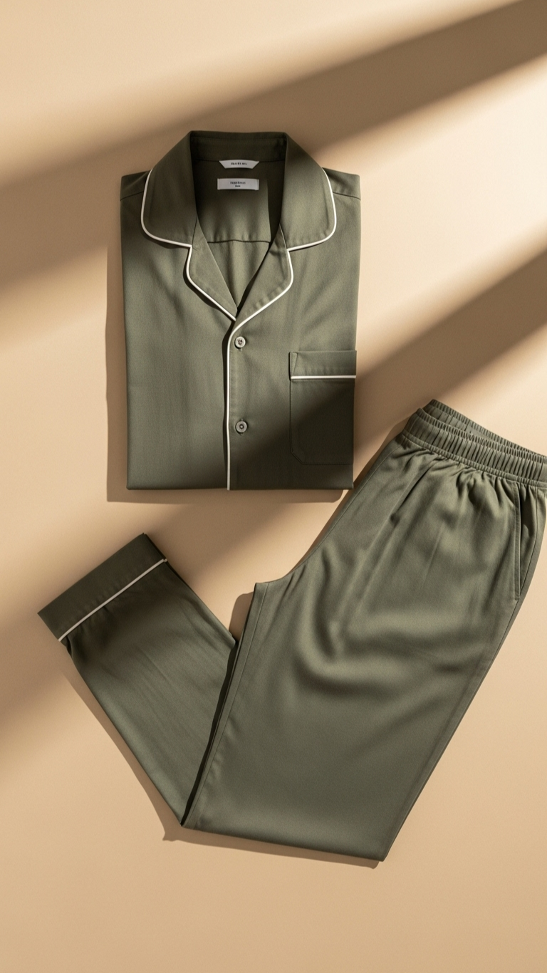 JOVAIL Men’s Nightwear Set – Dusty Olive | Premium Cotton Comfort | Classic Fit
