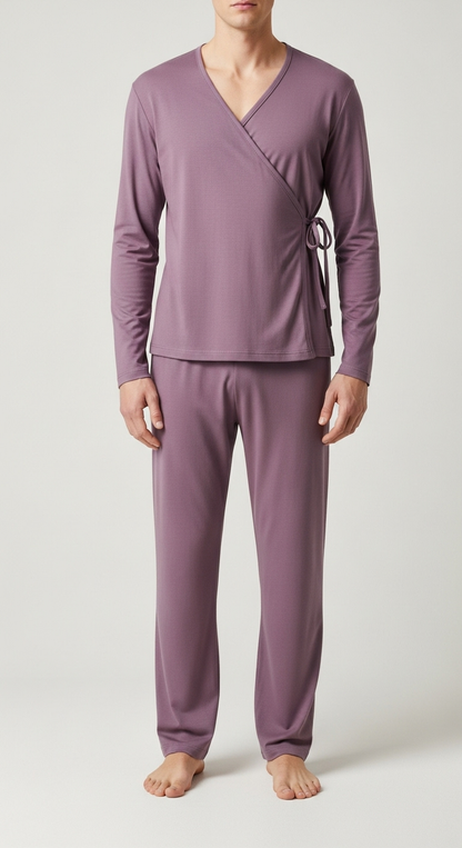 JOVAIL Men’s Wrap Nightwear Set – Dusty Plum | Modal Cotton | Premium Comfortwear