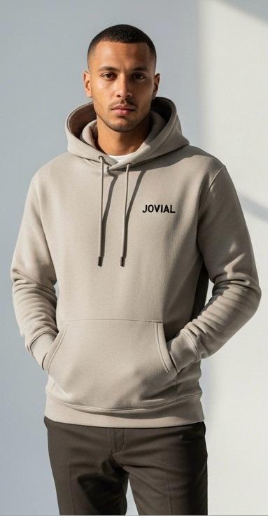 JOVIAL Men’s Stone Beige Hoodie – Minimal Everyday Fleece Pullover