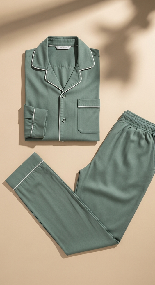 JOVAIL Men’s Nightwear Set – Sage Green | Relaxed Luxury Co-Ord in Premium Cotton