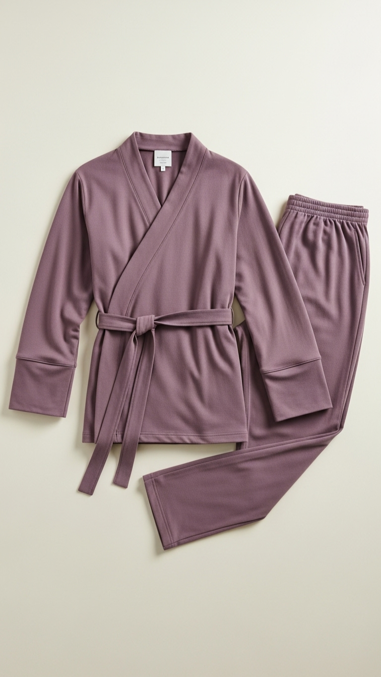 JOVAIL Men’s Wrap Nightwear Set – Frosted Mulberry | Modal Cotton | Luxe Loungewear