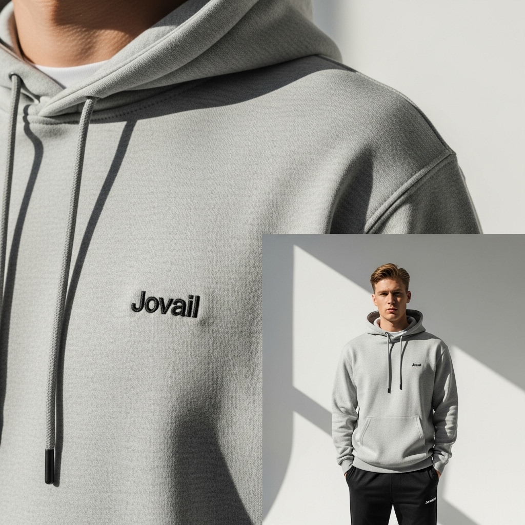 JOVAIL Men’s Minimalist Hoodie – Light Gray