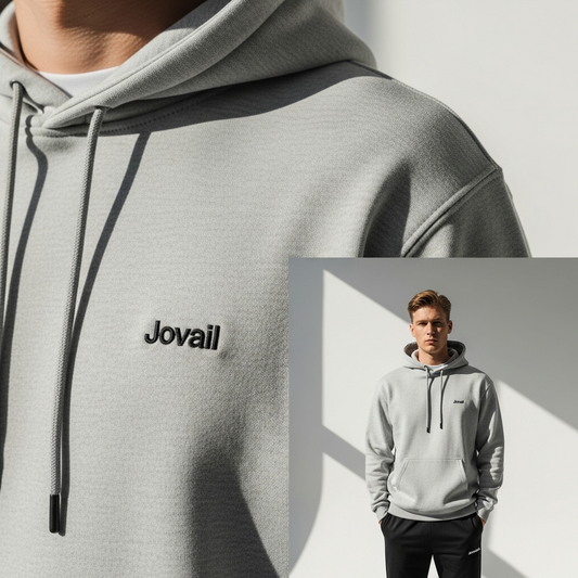 JOVAIL Men’s Minimalist Hoodie – Light Gray